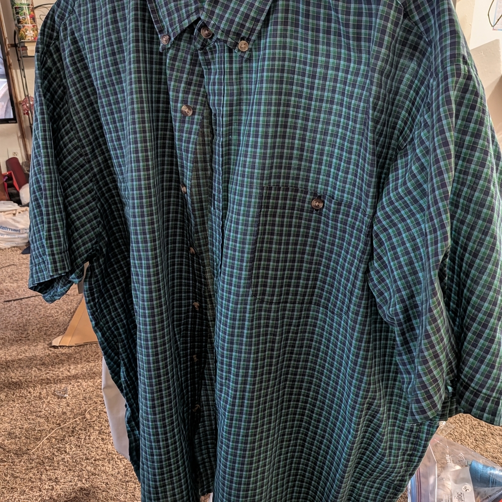 Basic Editions Blue and Green Plaid Button Down Shirt